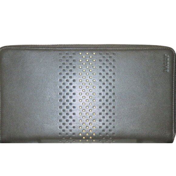 BALLY Metallic Gunmetal Full Zip Larger Long wallet 9 X 5 - Picture 1 of 14